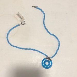 Blue beaded necklace with murano glass pendant
